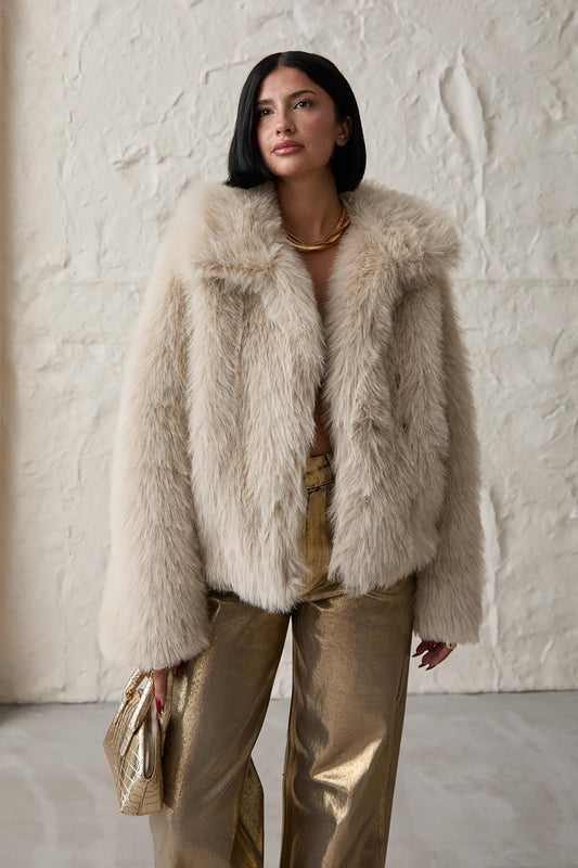Korte bontjas beige