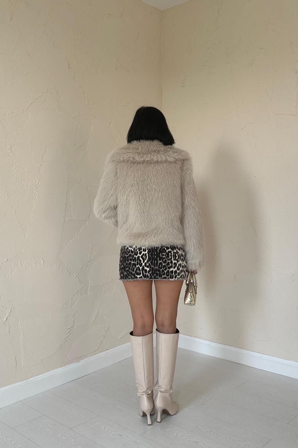 Korte bontjas beige